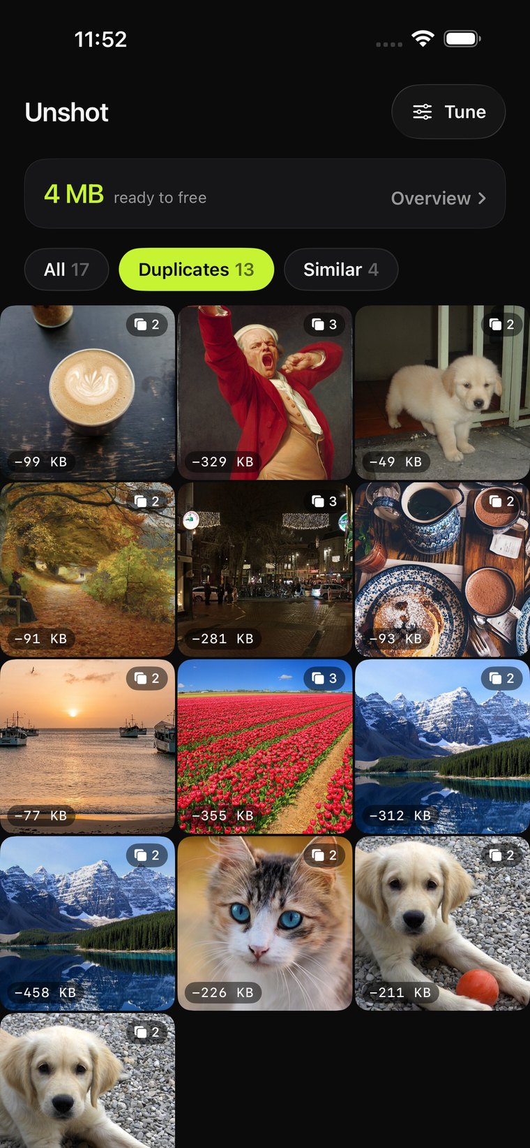 Unshot scanning and grouping duplicate photos