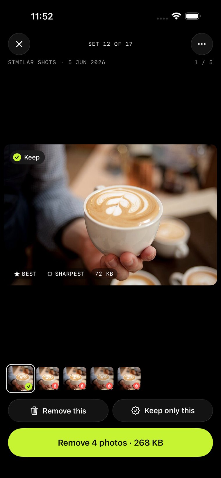 Unshot full-screen photo review